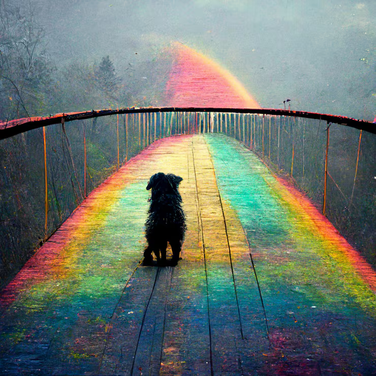 Dog crossing the rainbow bridge