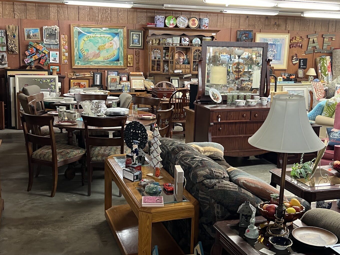 Dining table, dressers, and furniture at the Funny Farm Thrift Store